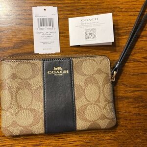 Coach signature corner zip black/brown/khaki